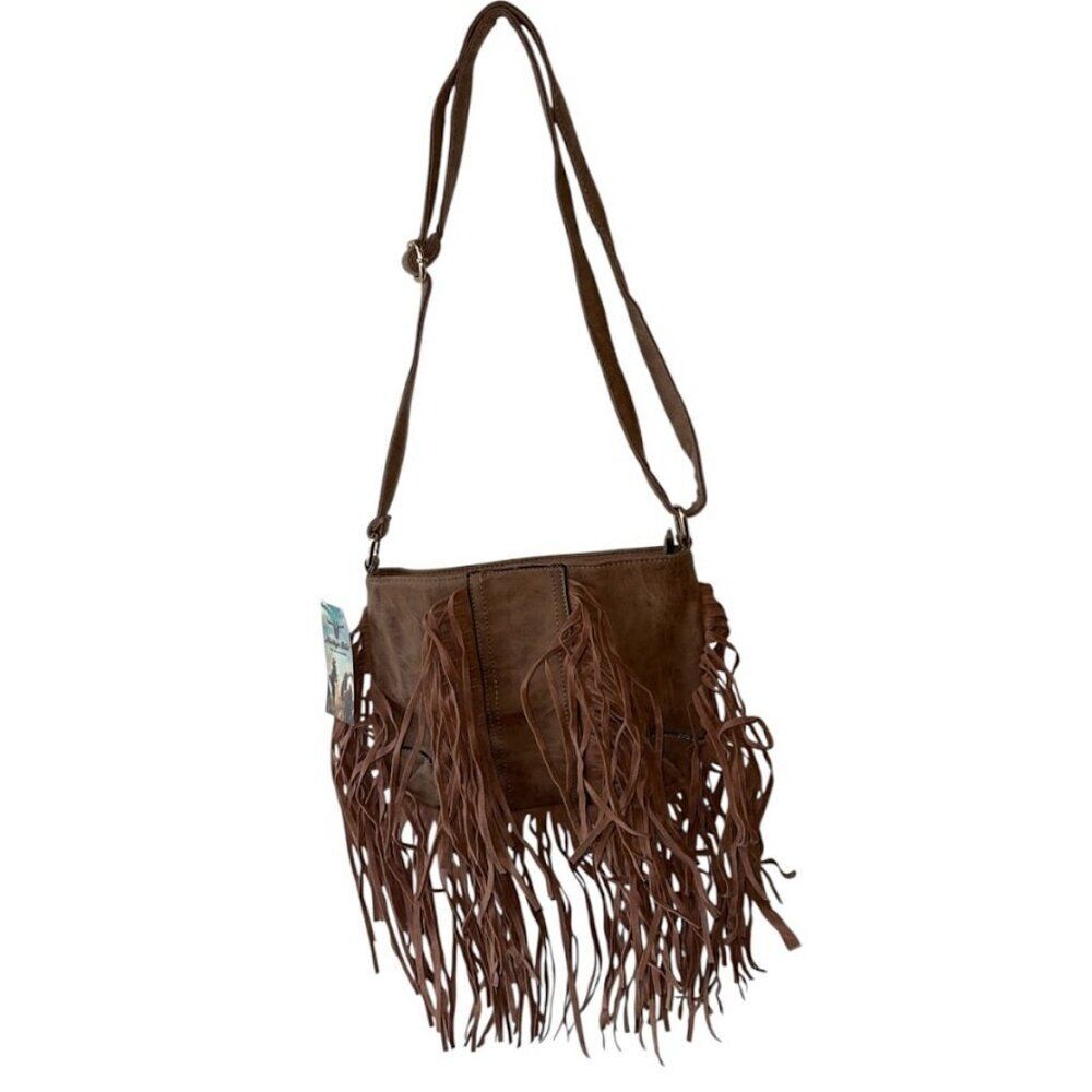 NWT Heritage West by Montana West Brown Leather Fringe Small Crossbody Purse